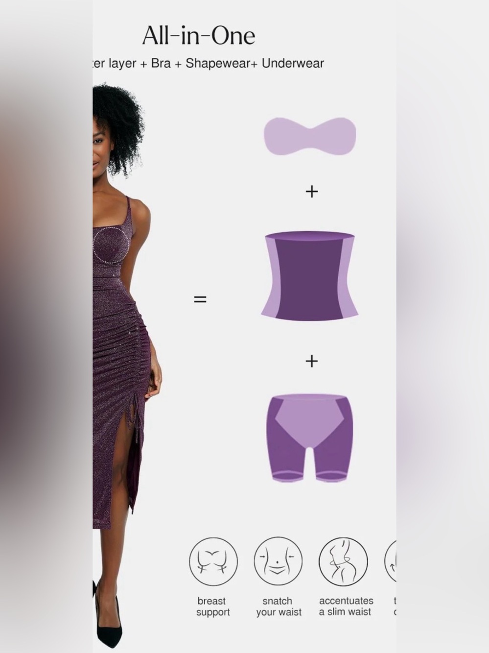 Popilush Sparkle Purple Midi Dress Side Slit  & built in shapewear size XXL NEW - Picture 4 of 5